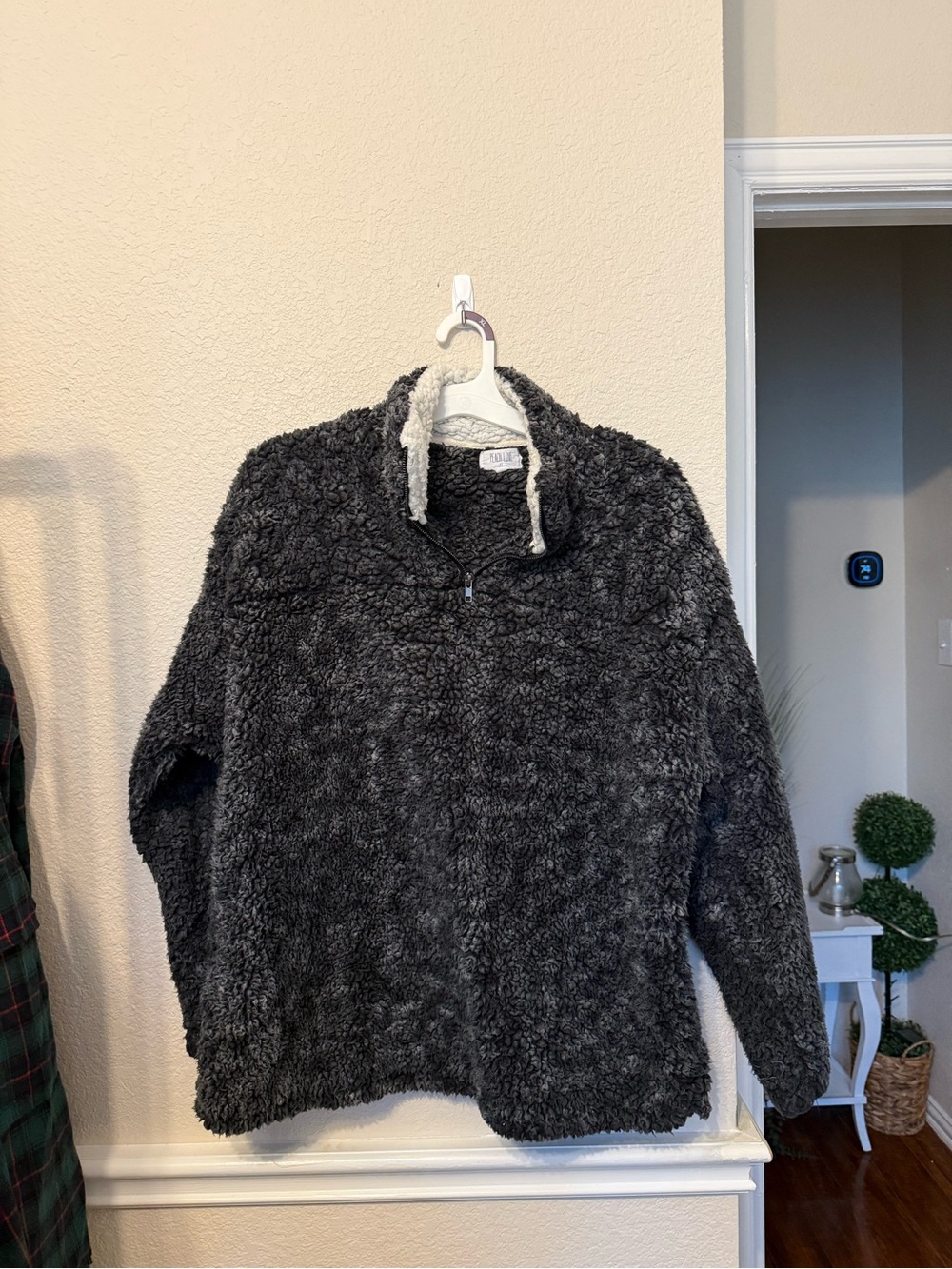 Cozy Plush Half-Zip Pullover Sweater - Charcoal large peach love california